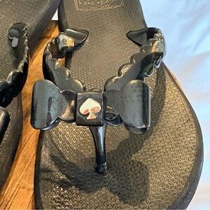 Kate Spade Size 6 Black Denise Bow Flip Flops Scalloped Straps